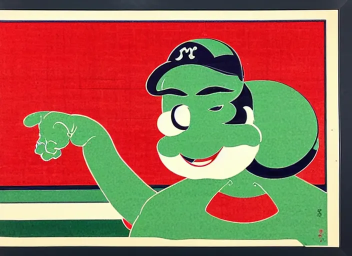 Image similar to ukiyo - e portrait of the green monster, fenway park, boston red sox