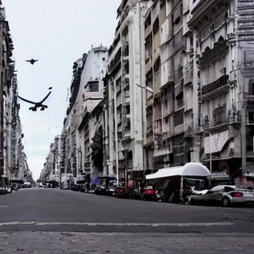 Image similar to Buenos Aires, futuristic, flying cars, futuristic hologram screens in the street