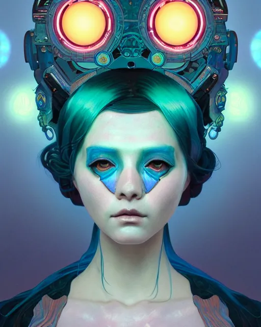 Image similar to an asymmetrical portrait of a bioluminescent patchwork doll, highly detailed, digital painting, cinematic, hyperrealism, dark retrowave, art by stanley lau and artgerm and magali villeneuve and alphonse mucha, artstation, octane render, cgsociety, james jean, victo ngai, david rubin, mike mignola, laurie greasley