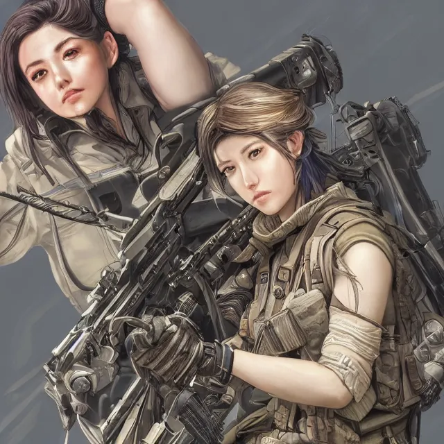 Prompt: the portrait of lawful neutral female futuristic marine sniper as absurdly beautiful, gorgeous, elegant, young gravure idol, an ultrafine hyperdetailed illustration by kim jung gi, irakli nadar, intricate linework, bright colors, octopath traveler, final fantasy, unreal engine 5 highly rendered, global illumination, radiant light, detailed and intricate environment