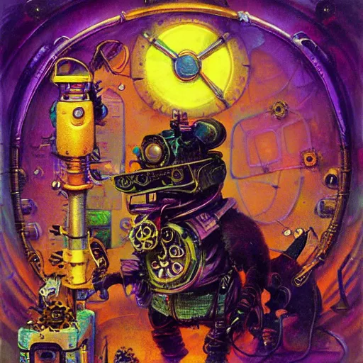 Image similar to steampunk rat, acid, 303, psychedelic, by paul lehr