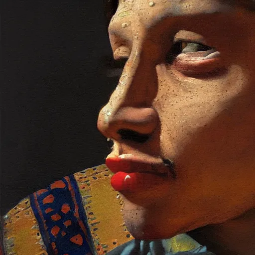 Image similar to high quality high detail painting by johannes vermeer, portrait of a mayan jaguar warrior, hd, photorealistic lighting