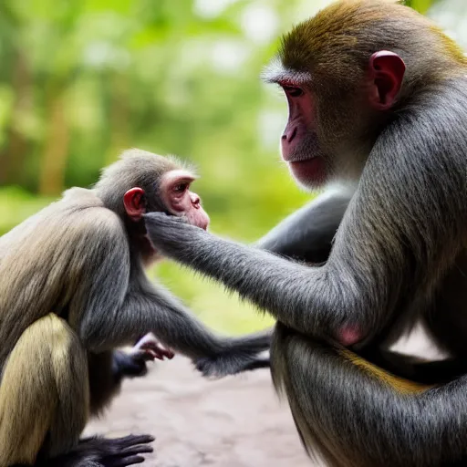 Prompt: a monkey giving human a vaccine shot, hyper realistic, 8k, National Geographic photo