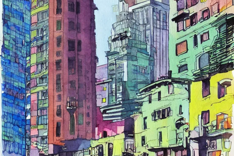 Image similar to !! watercolor!! seattle in a sunny day, artwork by tooth wu, colorful contrast,!!!! very coherent!!!!, dark shadow, thick lineart