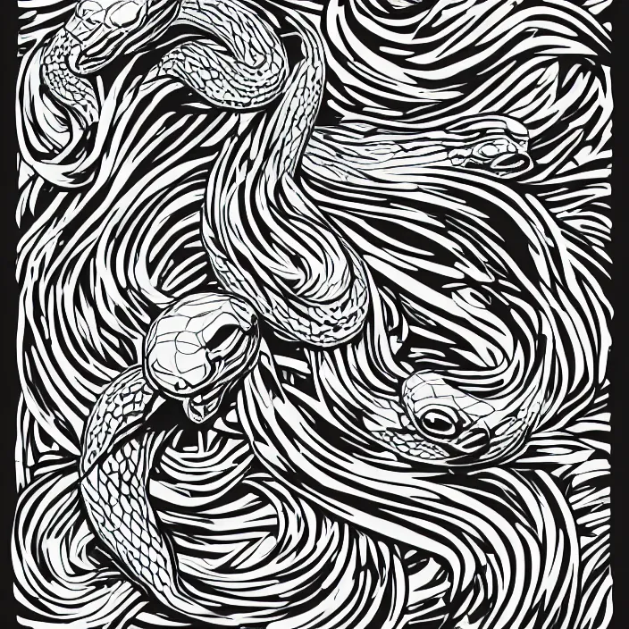 Image similar to epic two headed snake profile with flat design style, monochromatic