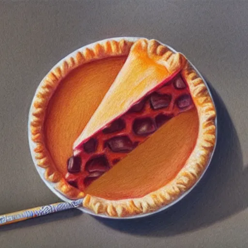 Prompt: Colored pencil art on paper, Peach pie slice on a plate, highly detailed, artstation, MasterPiece, Award-Winning, Caran d'Ache Luminance