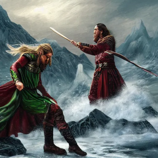 Image similar to the norse god king banishing loki from valhall, dramatic, highly detailed, digital oil, 4 k