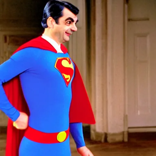 Image similar to Mr. Bean as Superman