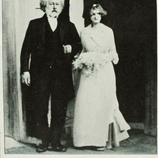 Prompt: Karl Marx and Ayn Rand, wedding photo, 1920, church backround