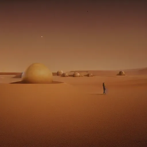 Image similar to colour aesthetic highly detailed photography scene on tatooine from dune ( 2 0 2 1 ) by alejandro hodorovski and denis villeneuve and gregory crewdson style with ultra hyperrealistic very highly detailed faces. with many details by andrei tarkovsky and caravaggio in sci - fi style. volumetric natural light hyperrealism photo on leica m - a kodak portra 4 0 0