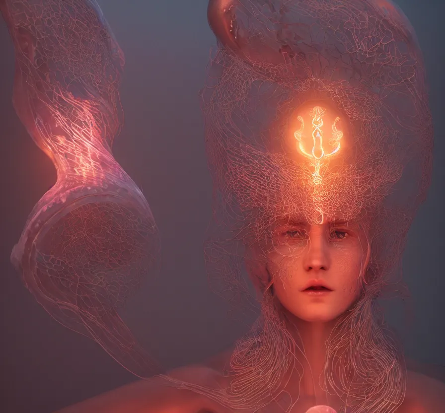 Image similar to goddess portrait. jellyfish phoenix head. intricate artwork by Tooth Wu and wlop and beeple. octane render, trending on artstation, greg rutkowski very coherent symmetrical artwork. cinematic, hyper realism, high detail, octane render, 8k