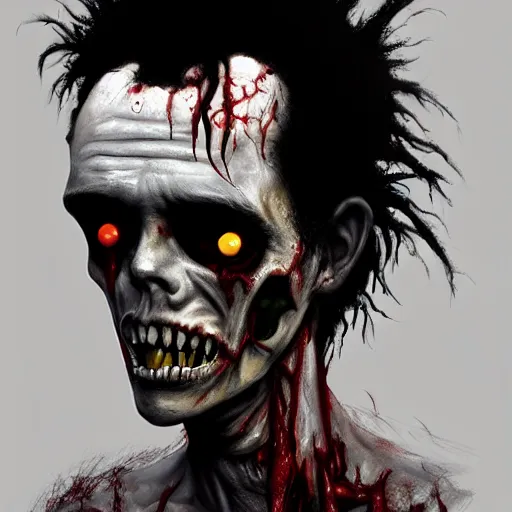 Prompt: young and slim robert smith as a zombie, 7 days to die zombie, fine art, award winning, intricate, elegant, sharp focus, cinematic lighting, highly detailed, digital painting, 8 k concept art, art by z. w. gu, art by brom, art by michael hussar, masterpiece, 8 k