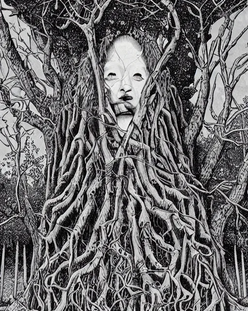 Prompt: the oracle of trees tarot card by dan hillier, masterpiece