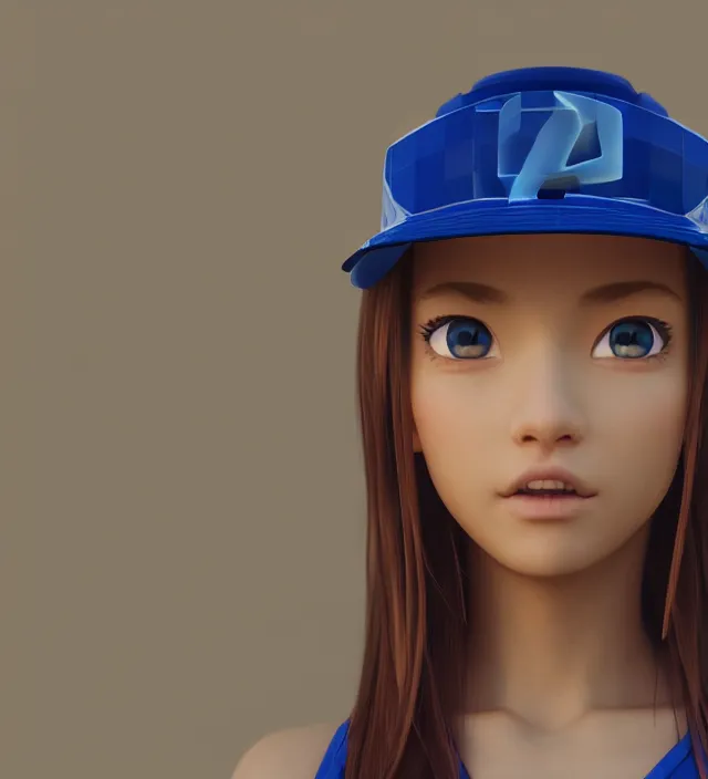 Image similar to photo rendering of a beautiful girl with visor epic photorealistic portrait in toriyama squareenix pixar tron pixel voxel style depth of field lens in flare leica zeiss detailed trending award winning on flickr artstation