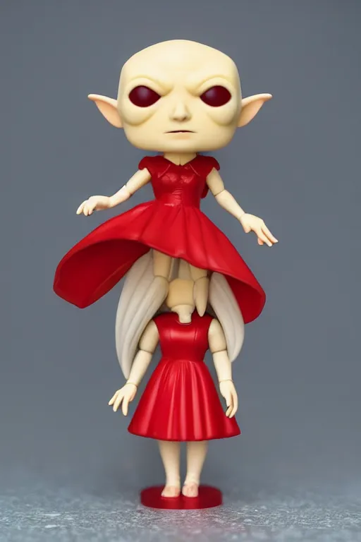 Image similar to nosferatu princess, blonde hair, wearing a red dress, highly detailed, funko pop