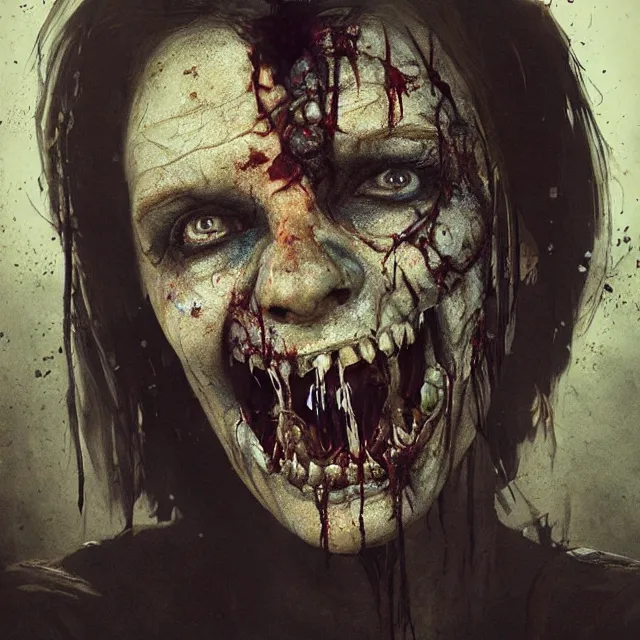 Prompt: hyper realistic photo portrait decayed smiling zombie cinematic, greg rutkowski, james gurney, mignola, craig mullins, brom redshift, vray, octane