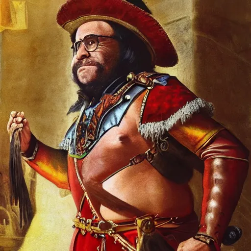 Image similar to portrait of danny devito as a spanish conquistador in mexico