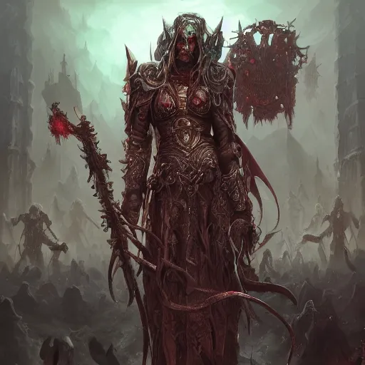 Image similar to Necromancer leading an army of the dead, maximalist, high detail, 8k, ornate, dark fantasy, realistic, masterpiece, Trending on art station, complex, WLOP