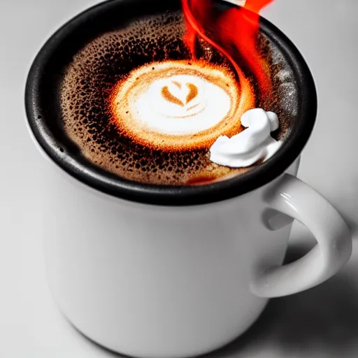 Image similar to coffee cup with a volcano erupting inside of the whipped cream on top of the cup