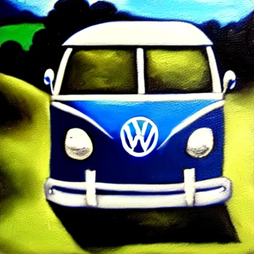 Image similar to a detailed oil painting of a vw bus