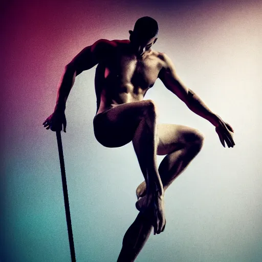 Prompt: male calisthenics, abstract, dramatic lighting, flowing, matte colors, inspiring, trending on artstation