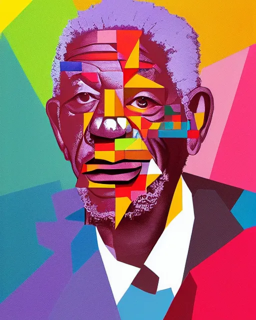 Image similar to cubist portrait of morgan freeman cutout digital illustration cartoon colorful beeple