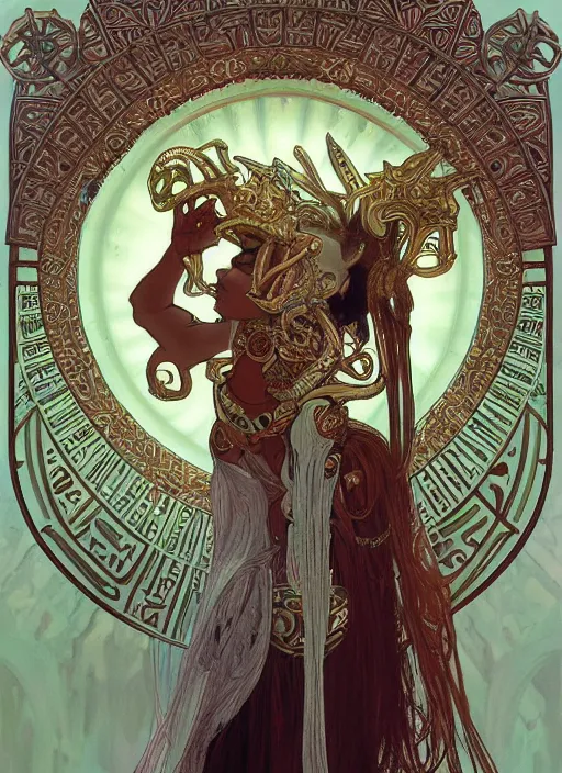 Prompt: Egyptian God of Death, cute, fantasy, intricate, elegant, highly detailed, digital painting, 4k, HDR, concept art, smooth, sharp focus, illustration, art by alphonse mucha,artgerm, H R Giger