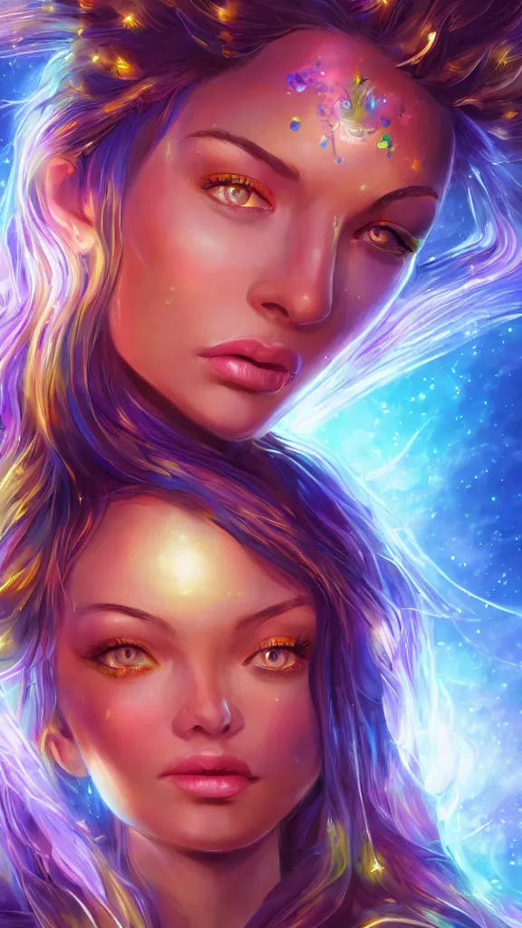 Image similar to highly detailed close up portrait of a celestial girl with a body made of cosmic energy, character art, studio lightning, bright colors, intricate, masterpiece, photorealistic, hiperrealistic, sharp focus, high contrast, Artstation HQ, DeviantArt trending, 4k UHD, Unreal Engine 5