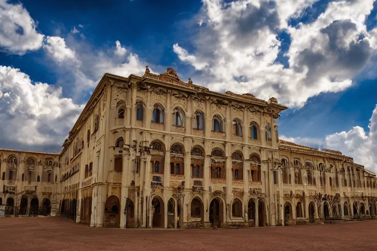 Image similar to a photo of renaissance palace, clouds in the sky