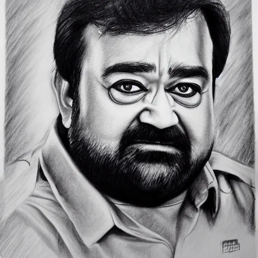 Image similar to graphite sketch of mohanlal