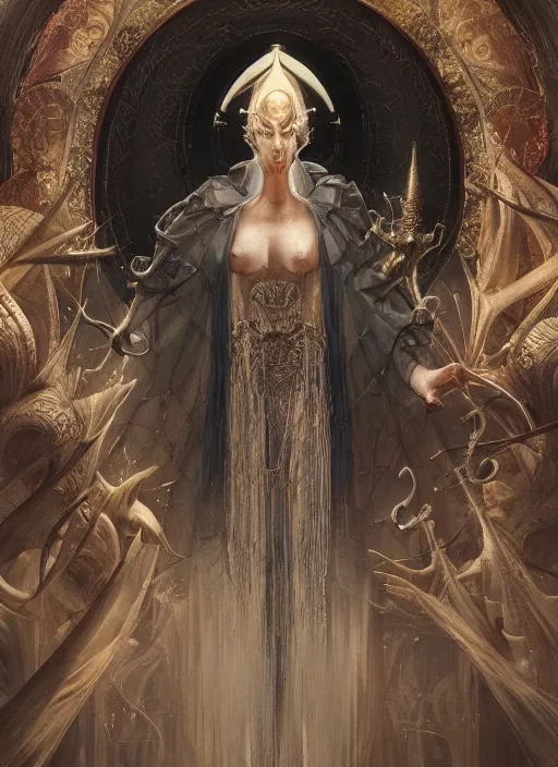 Image similar to album art divine holy robe spell effect, physically accurate, moody dynamic lighting, very very intricate, very very elegant, highly detailed, digital painting, artstation, HR GIGER, Hieronymus Bosch, Francis Bacon, concept art, smooth, very beautiful, sharp focus, illustration, art by artgerm and greg rutkowski and alphonse mucha