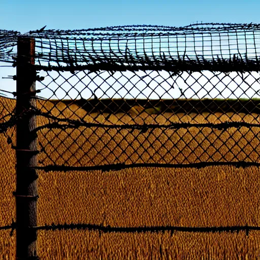 Prompt: a barbed wire fence in front of a gradient background