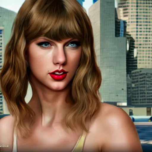 Prompt: A beautiful, surreal character portrait of Taylor Swift in a GTA 5 game setting