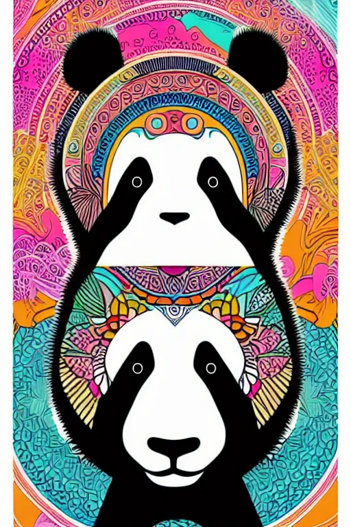 Prompt: minimalist boho style art of a colorful panda, illustration, vector art