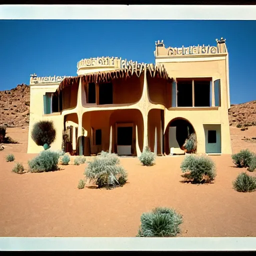 Prompt: a photo of a desert villa in 1 9 7 5, color,