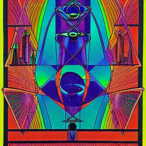 Image similar to A experimental art. A rip in spacetime. Did this device in her hand open a portal to another dimension or reality?! by Paul Laffoley, by Louis Comfort Tiffany saturated