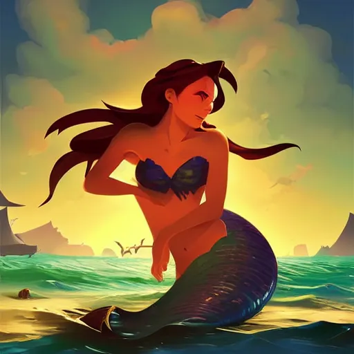 Image similar to painting mermaid treasure on sea of thieves game avatar hero smooth face median photoshop filter cutout vector, behance hd by jesper ejsing, by rhads, makoto shinkai and lois van baarle, ilya kuvshinov, rossdraws global illumination