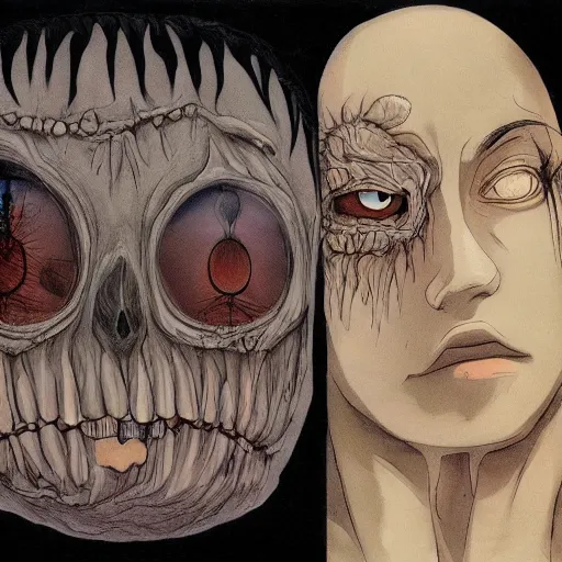 Prompt: human with a mirror for a face by studio ghibli, color, gothic art, highly detailed, detailed, dramatic, scary, horror, eerie, dramatic, 8 k