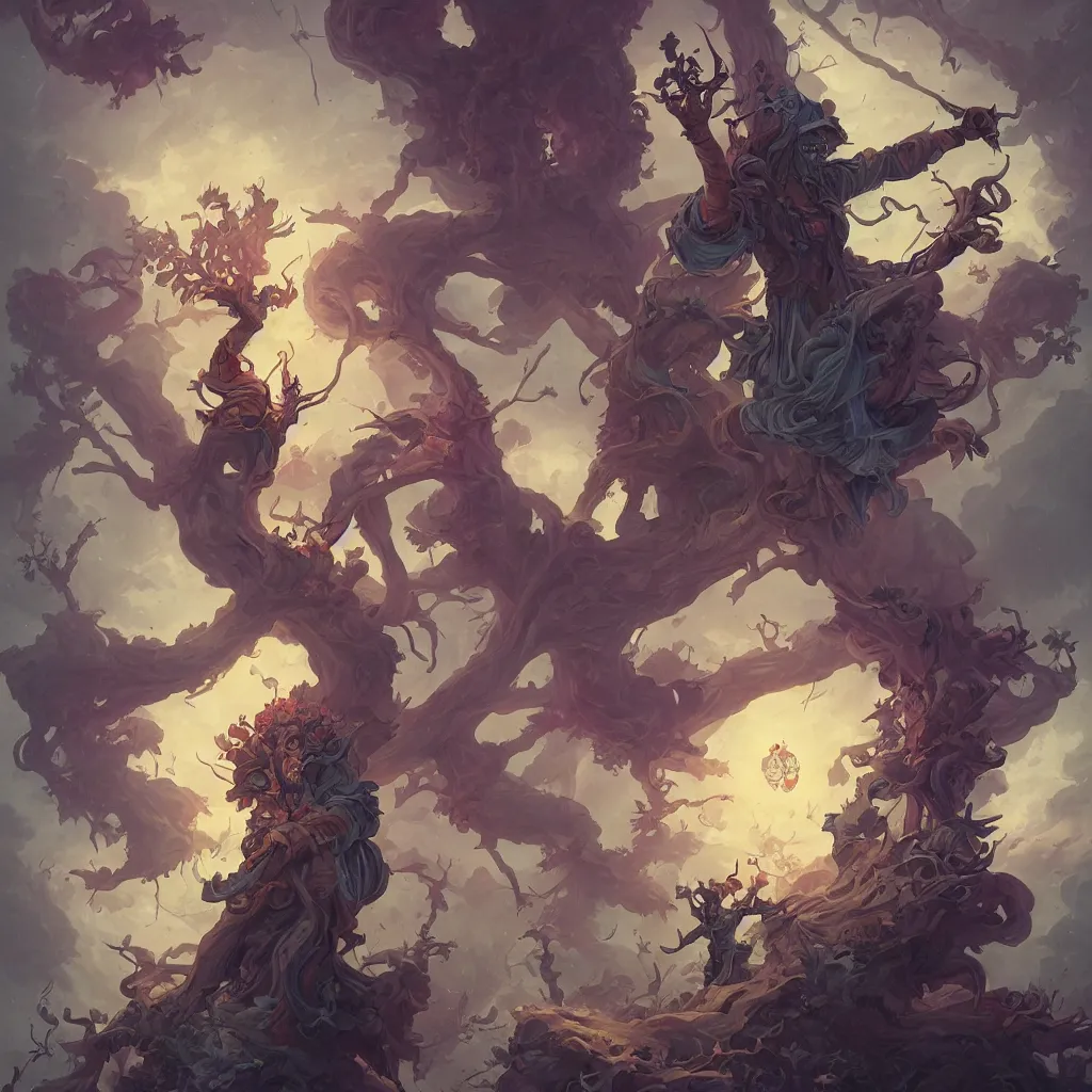 Image similar to tarot the fool by peter mohrbacher and dan mumford and nekro, cgsociety, volumetric light, 3 d render