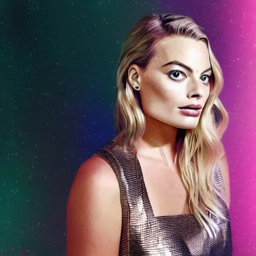 Image similar to Margot Robbie portrait futuristic background