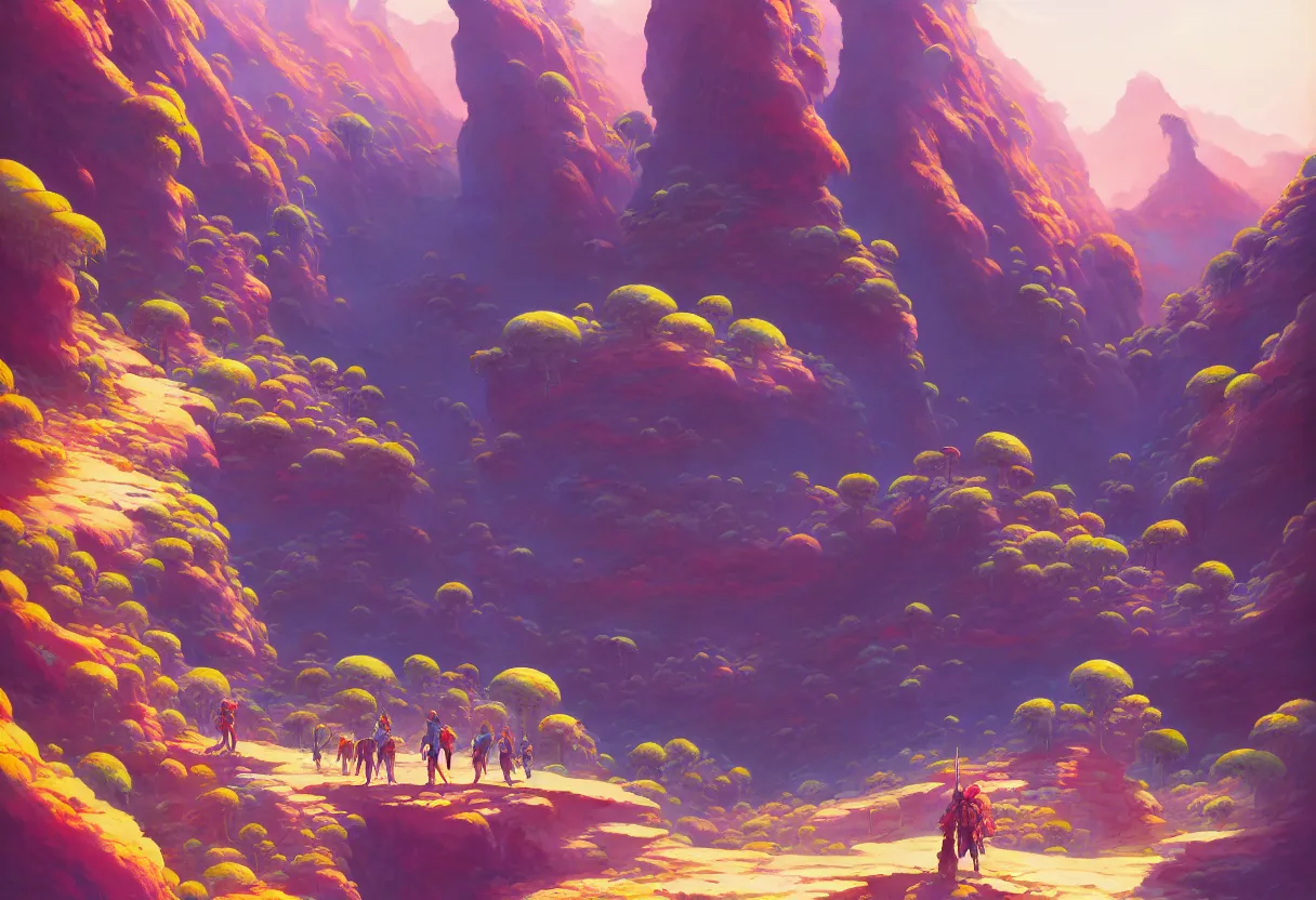 Image similar to arid planet gorge, ntricate oil painting, high detail illustration, sharp high detail, manga and anime 1 9 9 9, official fanart behance hd artstation by jesper ejsing and makoto shinkai, 4 k