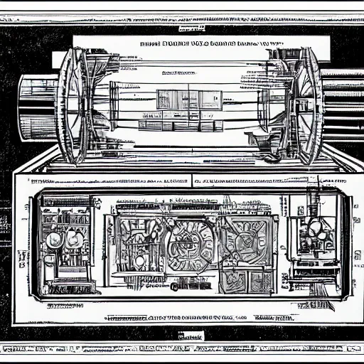 Image similar to blueprint of a time machine, detailed