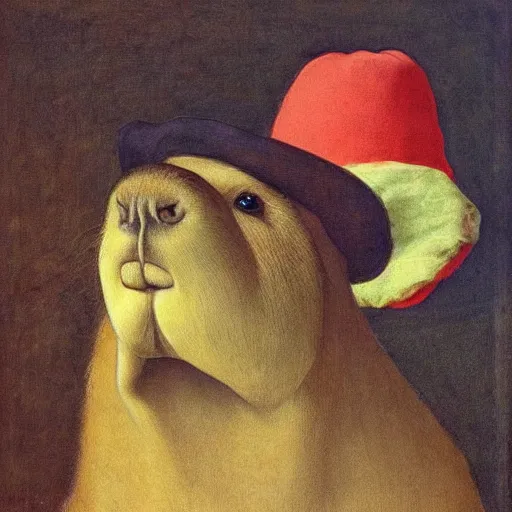 Prompt: gentleman capybara, portrait, painting, vivid colours, Renaissance, detail, rembrant, da vinci