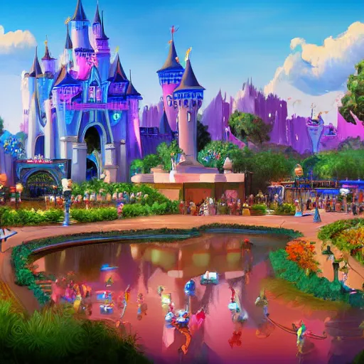 Image similar to digital painting of disney world, artstation