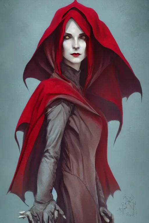 Image similar to nosferatu princess, wearing a red cloak, highly detailed, digital painting, artstation, concept art, smooth, sharp focus, illustration, art by artgerm and greg rutkowski and alphonse mucha and andrei riabovitchev