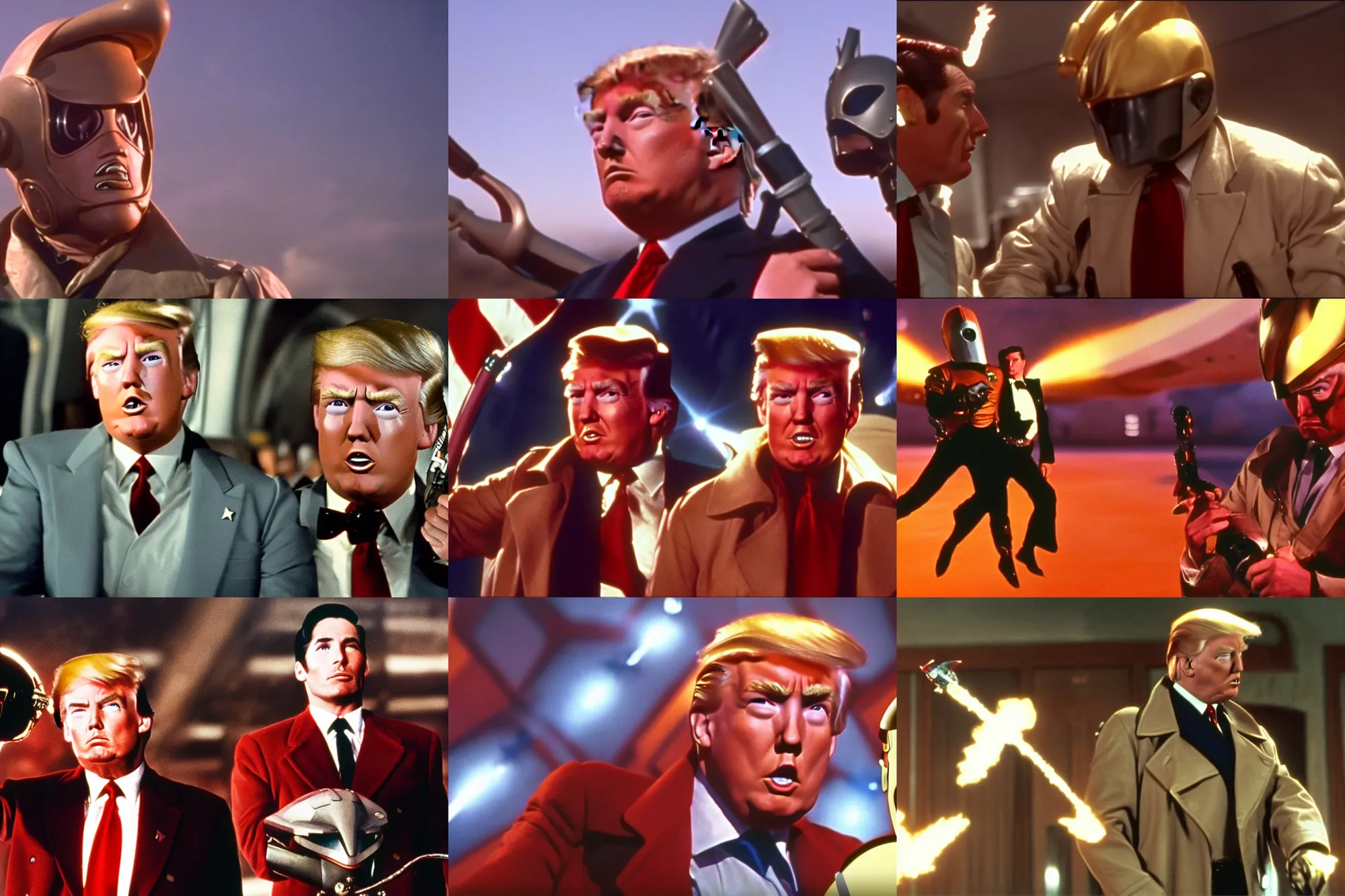 Prompt: screenshot the rocketeer played by donald trump, 4 k, scene, trump hair