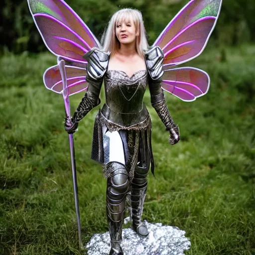 Image similar to full body photo of a fairy warrior with sparkling armour