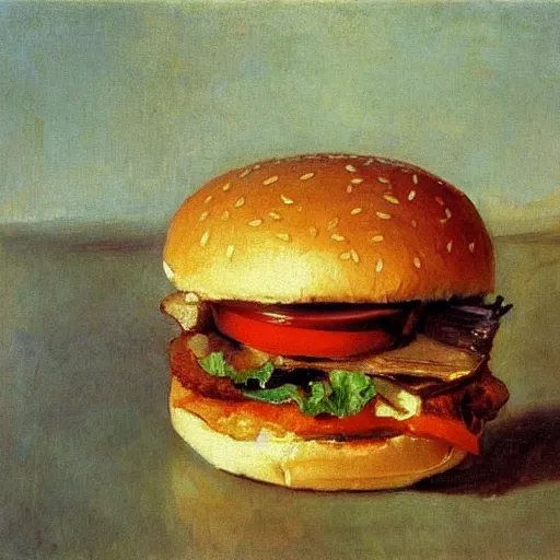 Prompt: a hamburger painted by sorolla