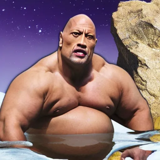 Image similar to morbidly obese dwayne johnson floating in a space