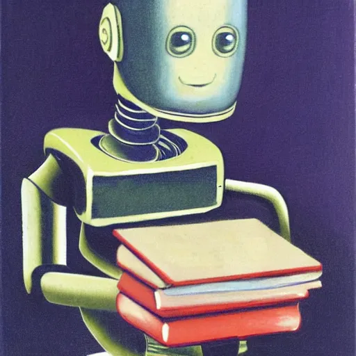 Prompt: a robot reading a book by francis bacon